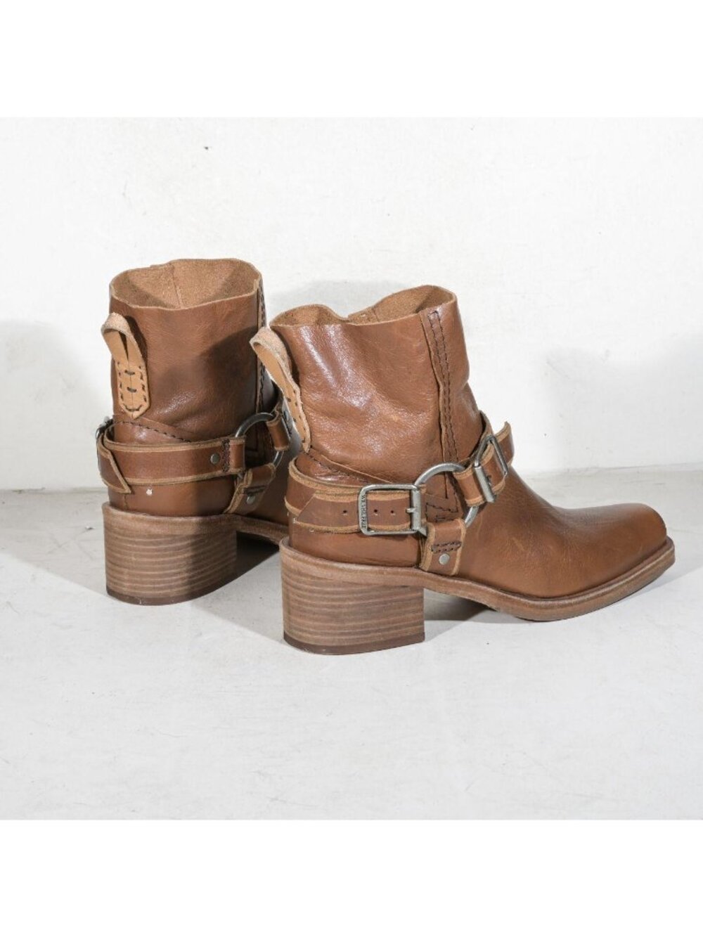 Tan Leather Harness Ankle Boots Square Toe We The Free Women's 8 Deadstock - Picture 3 of 7